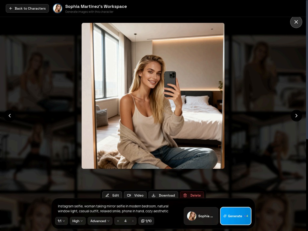 Grid of 4 Instagram-style selfie variations showing consistent facial features