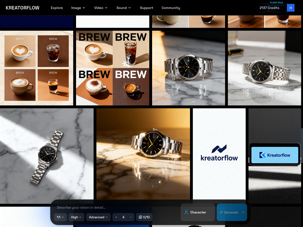 Dashboard showing four luxury watch product photography variations