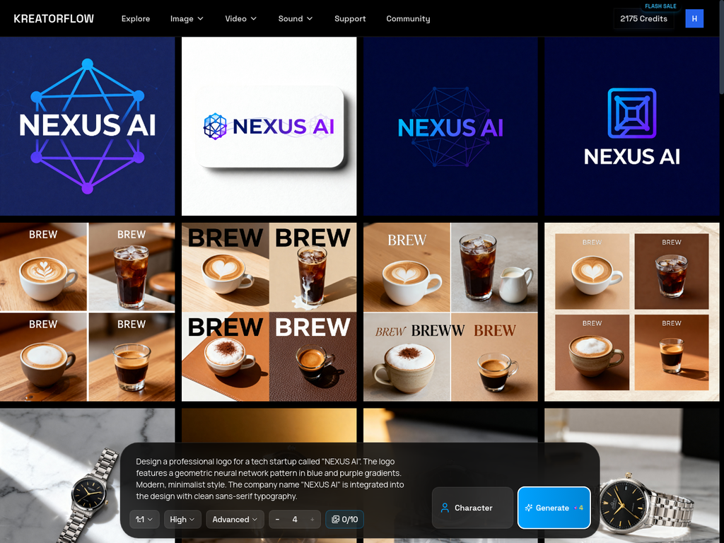 Dashboard showing four NEXUS AI logo concept variations