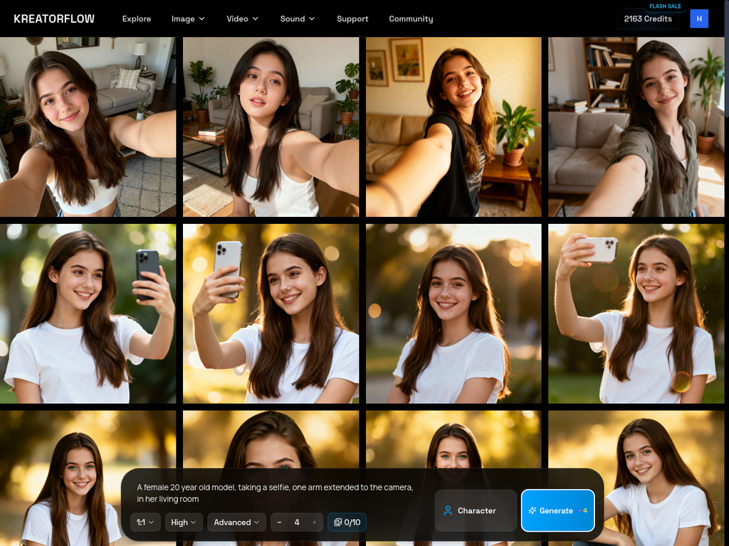 Dashboard showing four natural authentic-looking iPhone selfie results
