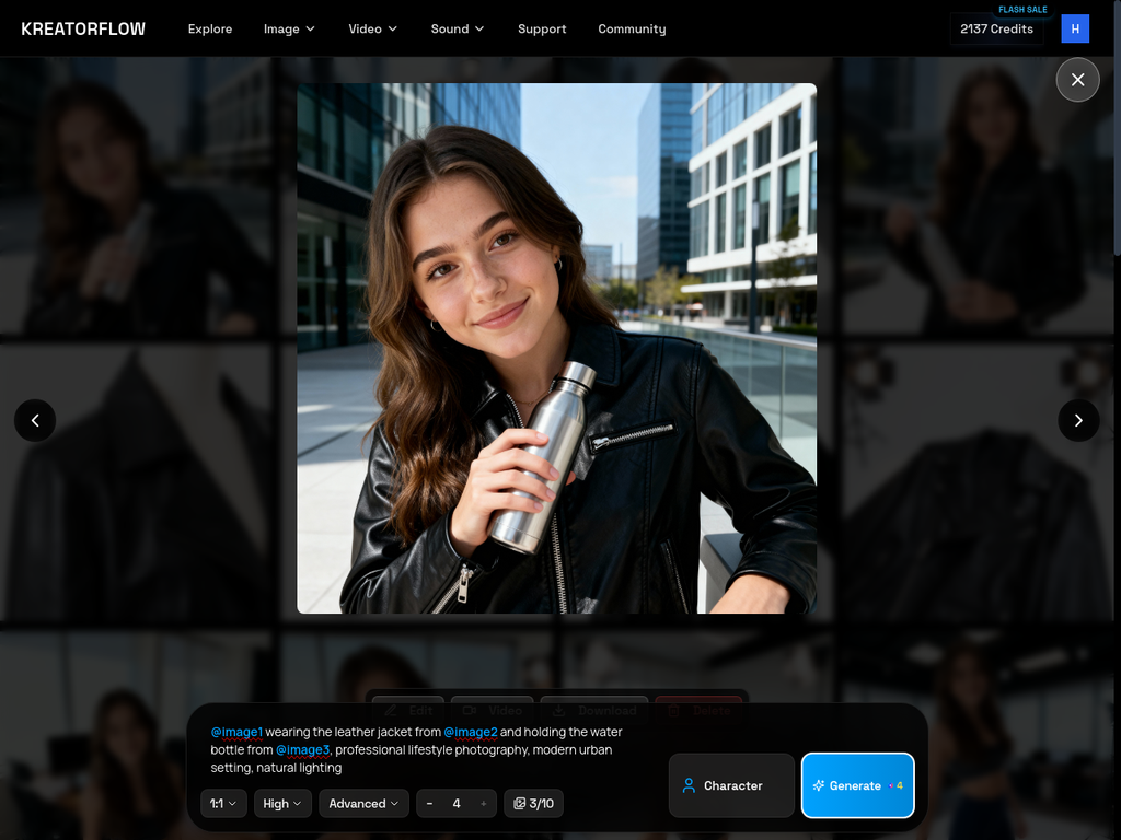 Dashboard interface view with generation controls and result