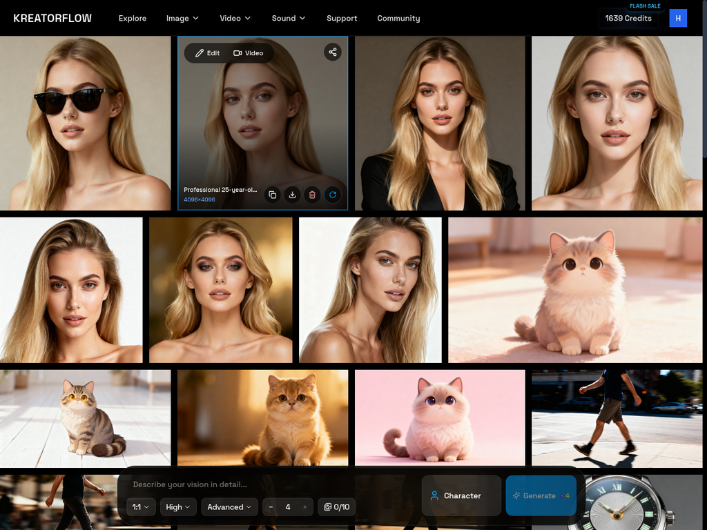 Grid showing 4 edited variations of the portrait with sunglasses added