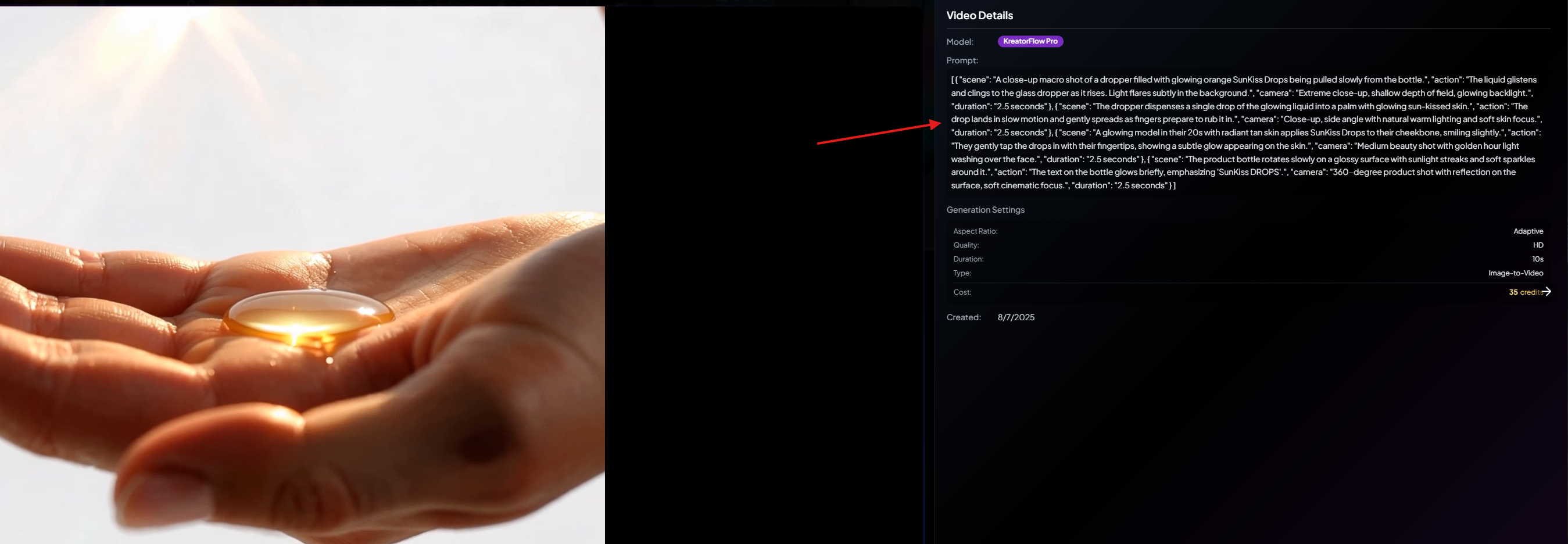 JSON prompting interface showing structured prompt input for complex video generation