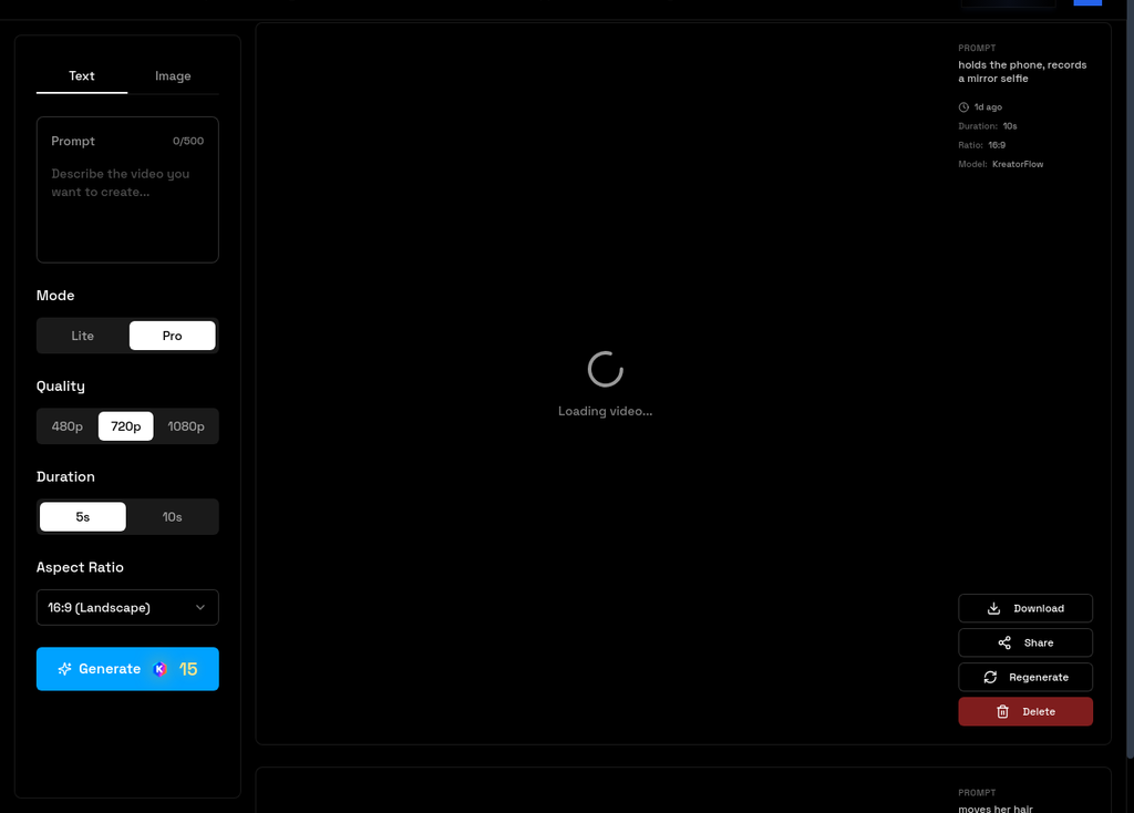 Video gallery interface showing generated videos